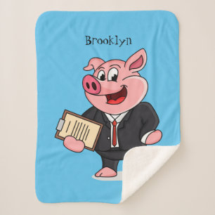 Couverture Sherpa Cochon amusant en costume d'affaires dessin animé