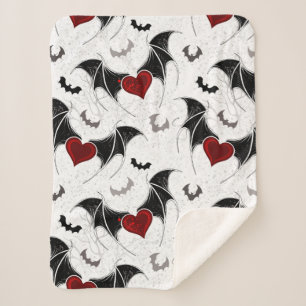 Couverture Sherpa Coeur d'Halloween avec ailes de chauve-souris noir