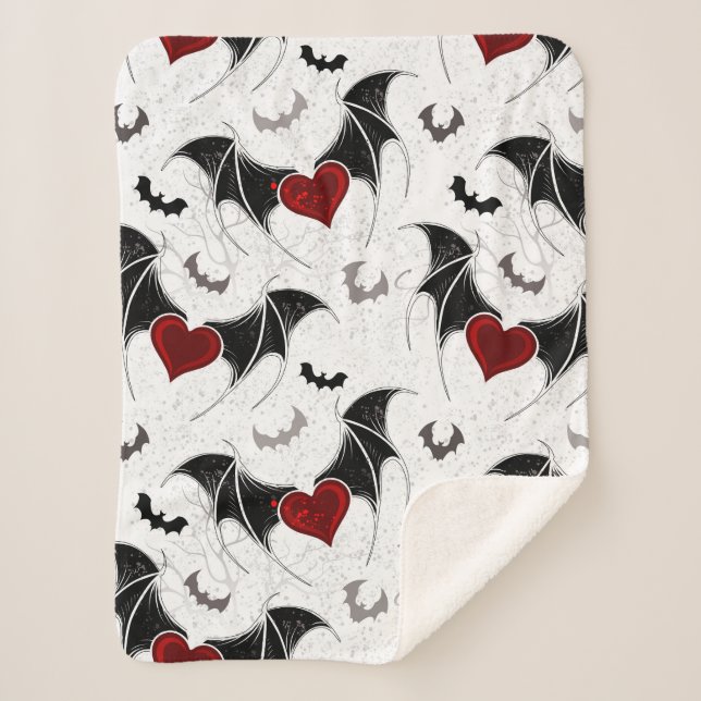Couverture Sherpa Coeur d'Halloween avec ailes de chauve-souris noir (Devant)