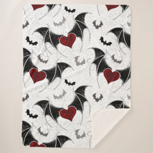 Couverture Sherpa Coeur d'Halloween avec ailes de chauve-souris noir