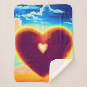 Couverture Sherpa Coeur pourpre et or dans le Sky Sherpa Blanket
