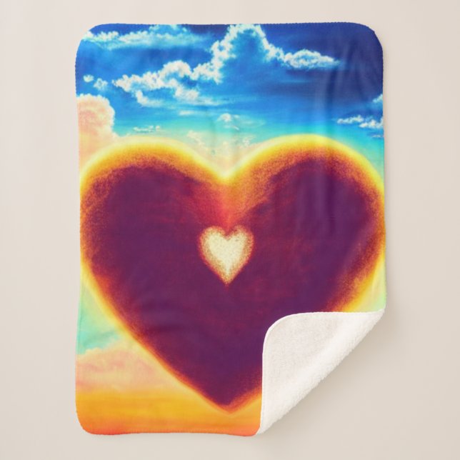 Couverture Sherpa Coeur pourpre et or dans le Sky Sherpa Blanket (Devant)