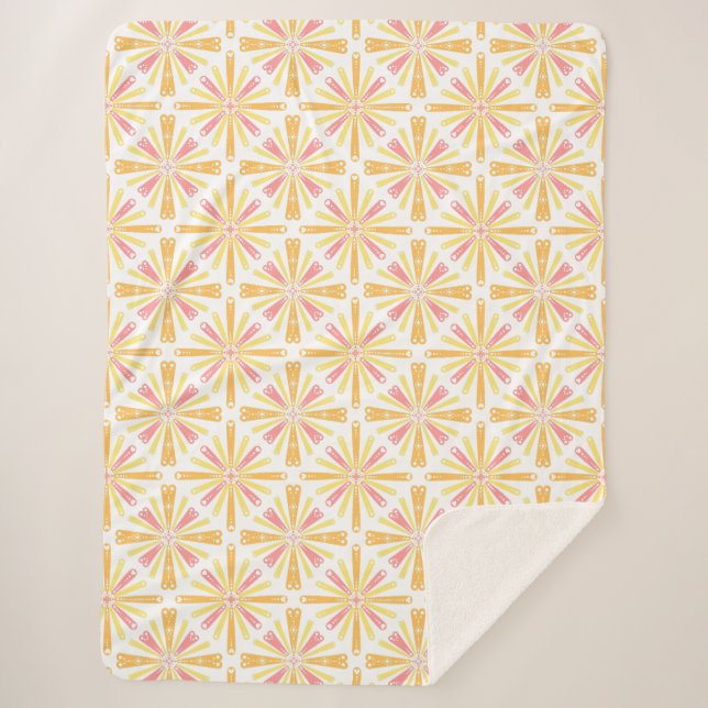 Couverture Sherpa Coeur radial Sunburst Motif rose Jaune (Devant)
