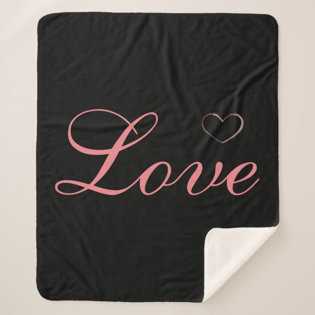 Couverture Sherpa Cœur Tendance Gris Calligraphie Amour Mariage (Devant)