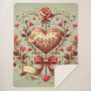 Couverture Sherpa Coeur vintage Valentine's day xoxo