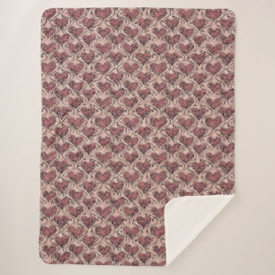 Couverture Sherpa Cœurs Amour Rouge Bourgogne