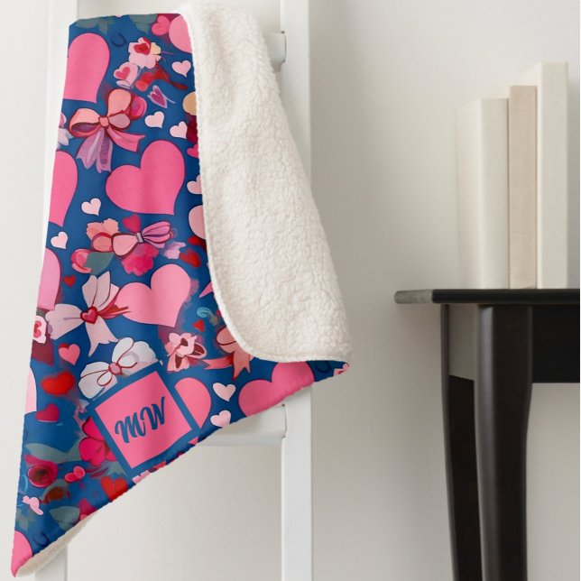 Couverture Sherpa Coeurs, arcs, accents floraux, pastels monogramme (Créateur téléchargé)