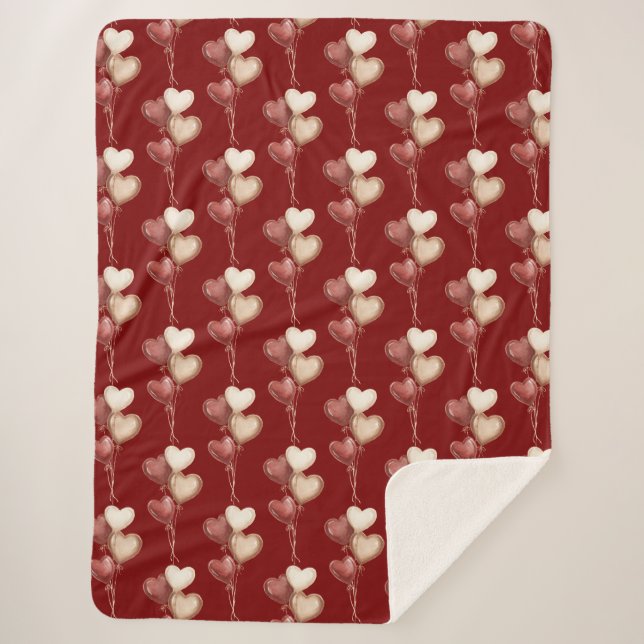 Couverture Sherpa Cœurs Ballons Amour Rouge Crème  (Devant)