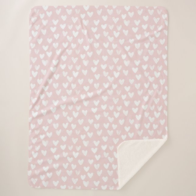Couverture Sherpa Coeurs blancs roses (Devant)