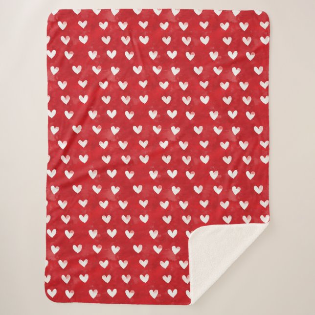 Couverture Sherpa Coeurs blancs rouges romantiques (Devant)