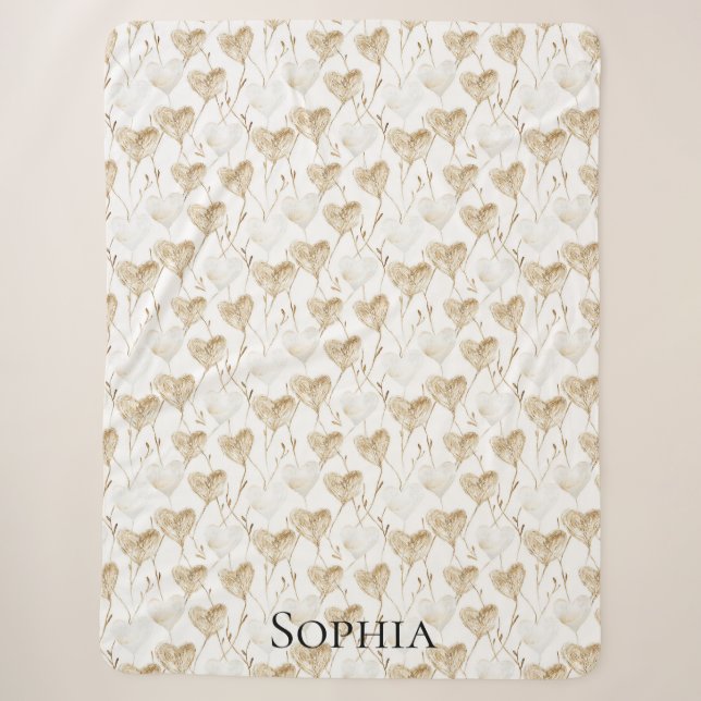 Couverture Sherpa Coeurs Boho de crème Brown (Devant)