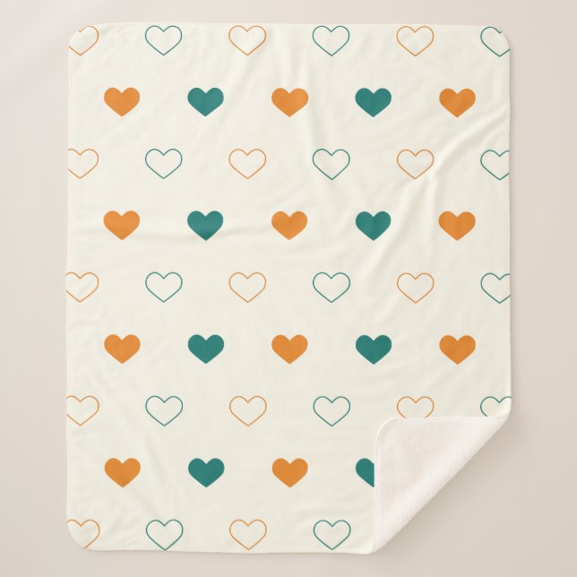 Couverture Sherpa Cœurs charmants / crème orange vert (Devant)