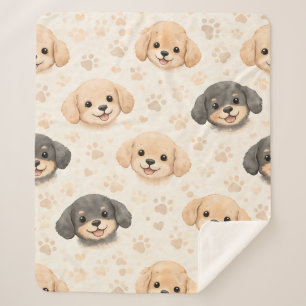 Couverture Sherpa Cœurs de chiot mignons motif aquarelle (3)