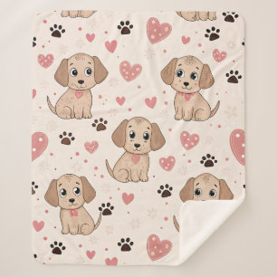 Couverture Sherpa Cœurs de chiot mignons motif aquarelle (4)