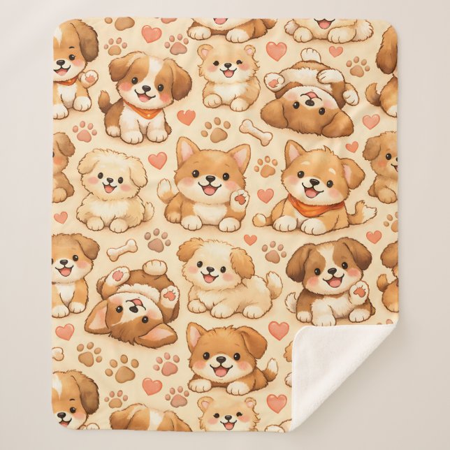 Couverture Sherpa Cœurs de chiots mignons motif aquarelle (2) (Devant)