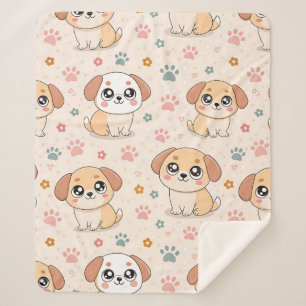 Couverture Sherpa Cœurs de chiots mignons motif aquarelle (6)