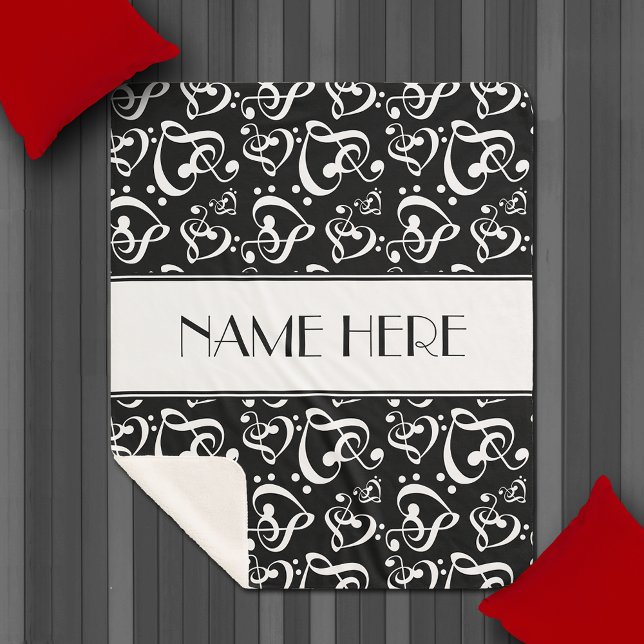 Couverture Sherpa Coeurs de Clé Noir Et Blanc Personnalisés Notes mu (Créateur téléchargé)