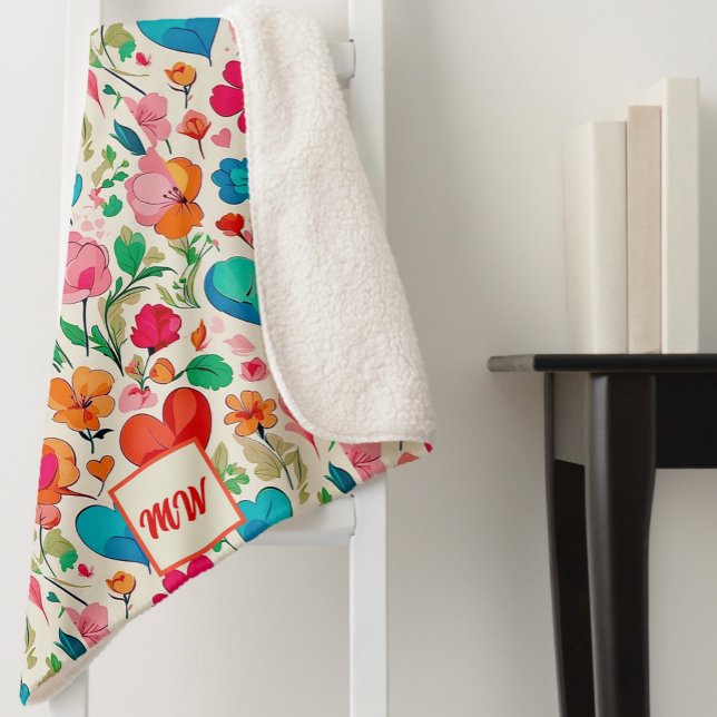 Couverture Sherpa Coeurs de coquette Whimsical, et monogramme de fle (Créateur téléchargé)