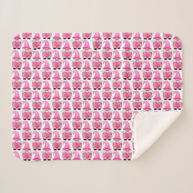 Couverture Sherpa Cœurs de lutins roses forêt scandinave Mignon (Devant (Horizontal))