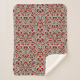 Couverture Sherpa Cœurs doux rouges 