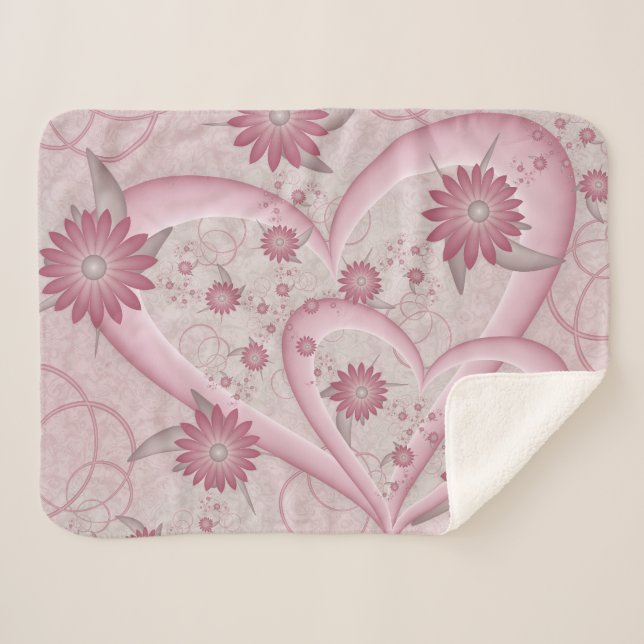 Couverture Sherpa Coeurs et fleurs Abstraits roses Aimer l'art fract (Devant (Horizontal))