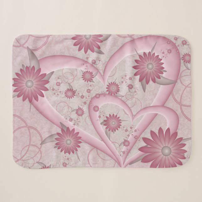 Couverture Sherpa Cœurs et fleurs abstraits roses Amour Art fractal (Devant (Horizontal))