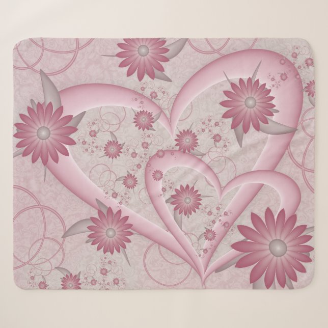 Couverture Sherpa Cœurs et fleurs abstraits roses Amour Art fractal (Devant (Horizontal))