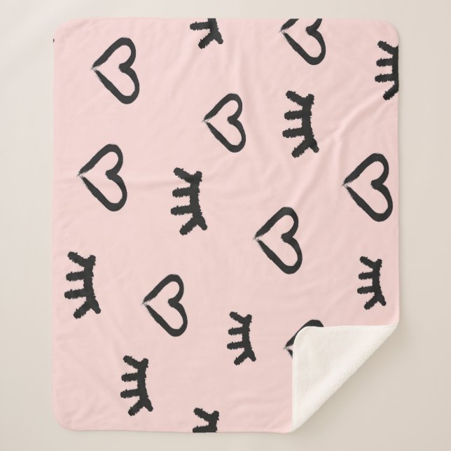 Couverture Sherpa Coeurs et yeux : Grunge Sketch Vintage (Devant)