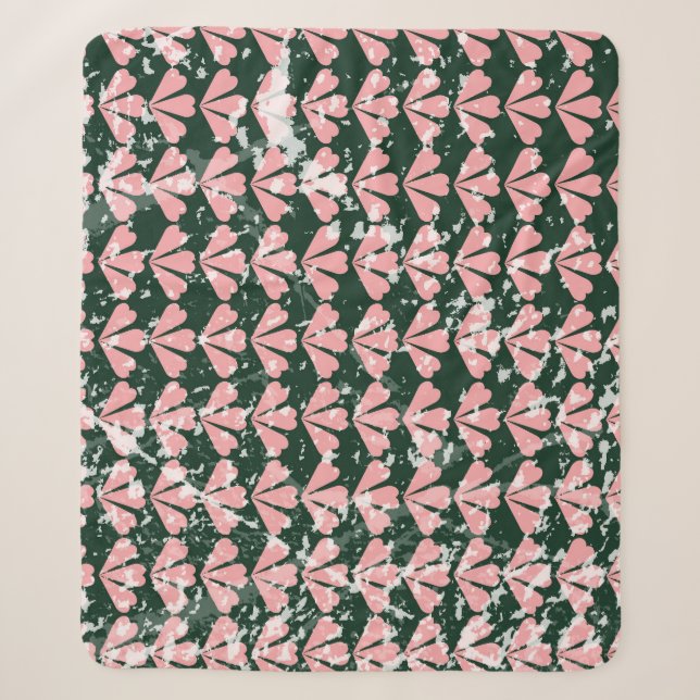 Couverture Sherpa Coeurs gronces et fleurs motif. (Devant)