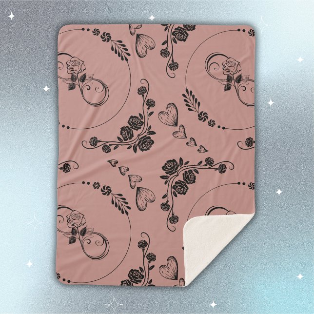 Couverture Sherpa Coeurs noirs simples, Floral, Infinité sur prune | (Créateur téléchargé)