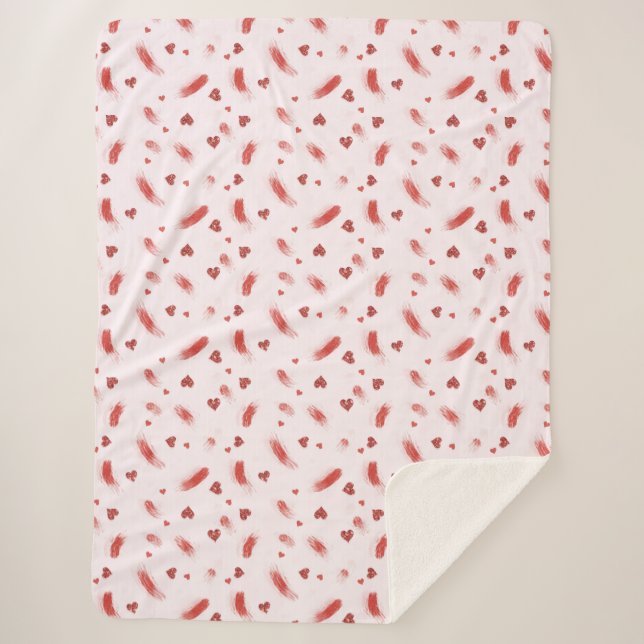 Couverture Sherpa Cœurs Pailletés Rouge Rose (Devant)