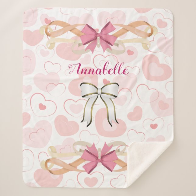 Couverture Sherpa Coeurs Pastel avec ruban victorien Personnaliser (Devant)
