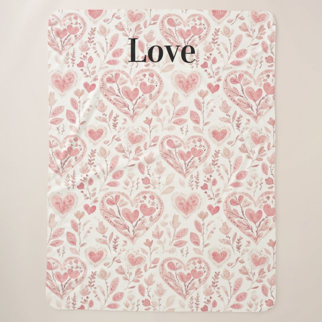 Couverture Sherpa Cœurs roses Amour floral (Devant)