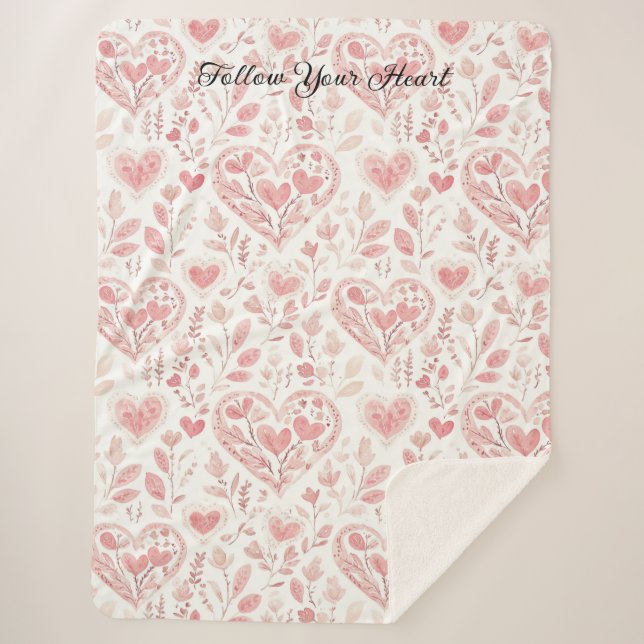 Couverture Sherpa Cœurs roses blancs (Devant)