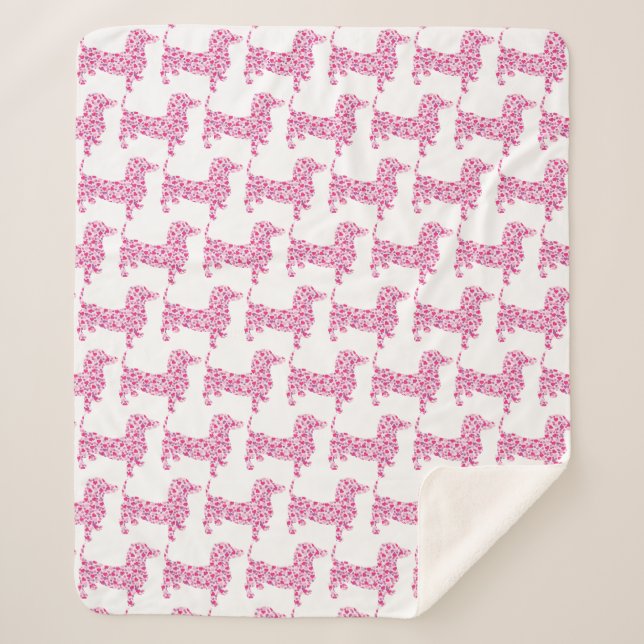 Couverture Sherpa Coeurs roses Dachshunds (Devant)