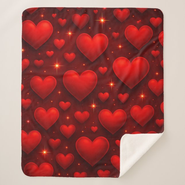Couverture Sherpa Coeurs rouges avec Motif étoiles (Devant)