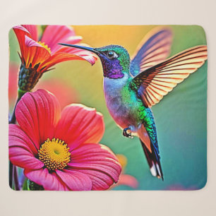 Couverture Sherpa Colibri vibrant au coucher du soleil