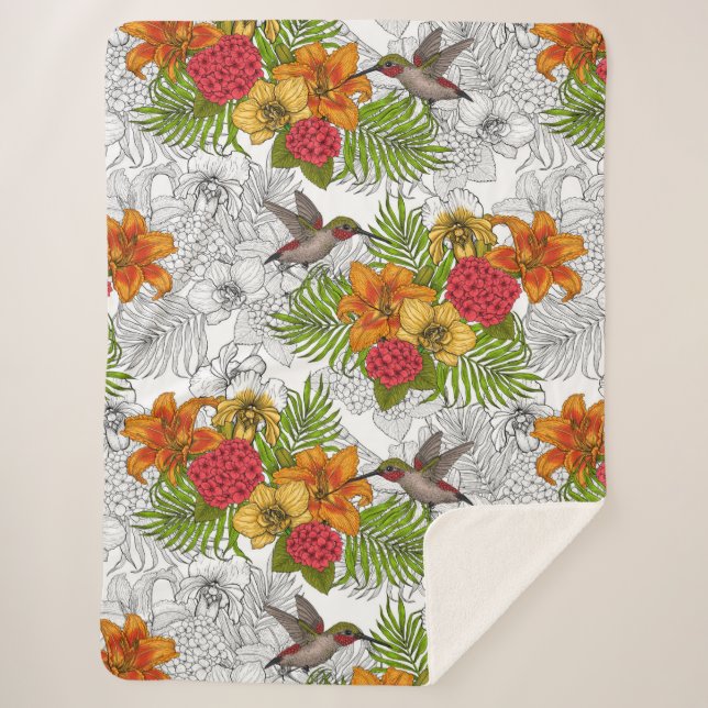 Couverture Sherpa Colibris et bouquet tropical (Devant)