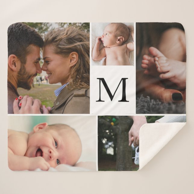 Couverture Sherpa Collage 5 photos personnalisable (Devant (Horizontal))