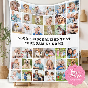 Couverture Sherpa Collage de 36 photos personnalisé tendance Famille