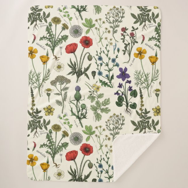Couverture Sherpa Collage de fleurs sauvages (Devant)
