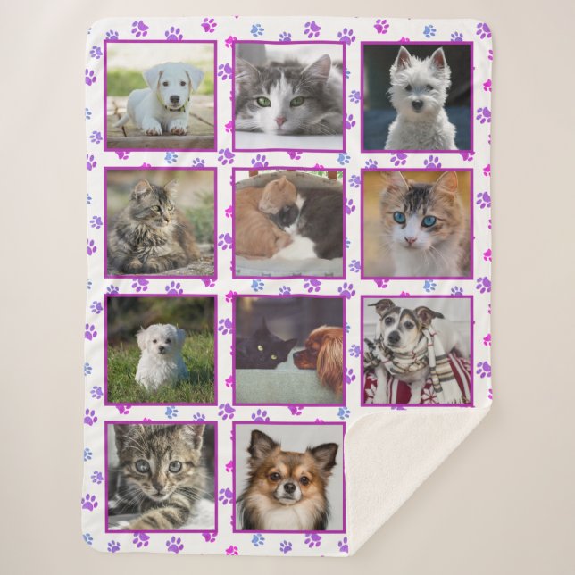 Couverture Sherpa Collage de photos d'animaux avec empreintes de pat (Devant)