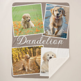 Couverture Sherpa Collage de photos de chien moderne et élégant Taup