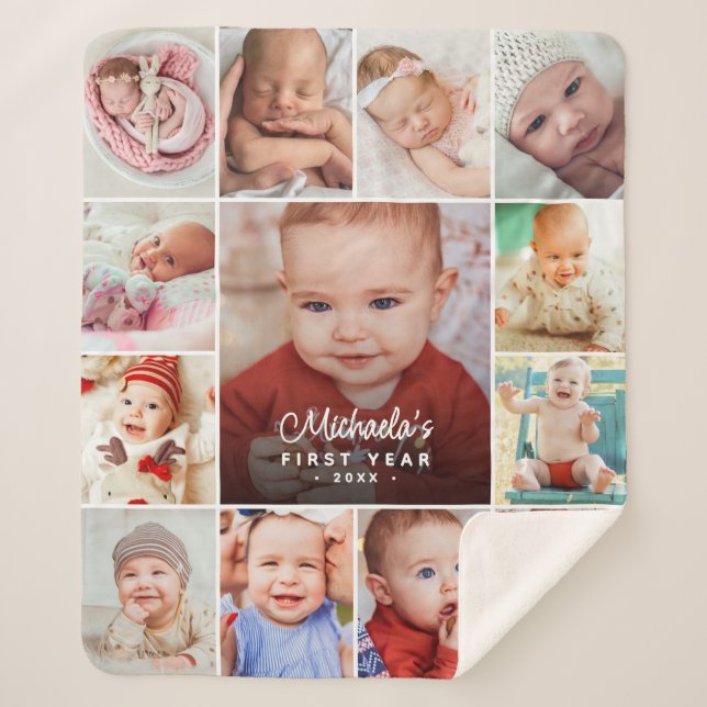 Couverture Sherpa Collage de photos de la première année de bébé (Devant)