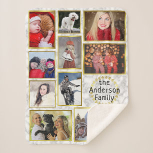 Couverture Sherpa Collage de photos familiales 11 Photos Marble Gold