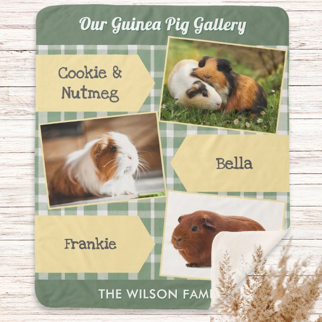 Couverture Sherpa Collage de photos personnalisé de cochons d'Inde (A blanket for guinea pig lovers, with customizable photo gallery and pets' names)