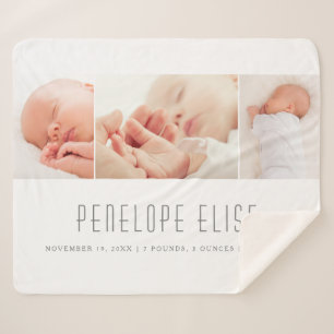 Couverture Sherpa Collage photo bébé Gris 3 Naissance