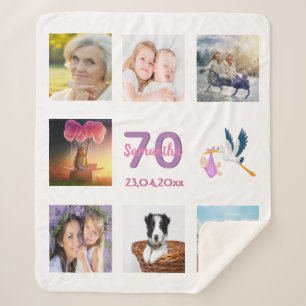 Couverture Sherpa Collage photo de 70e anniversaire en blanc