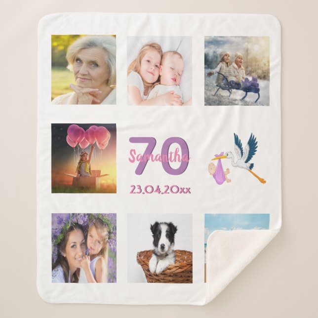 Couverture Sherpa Collage photo de 70e anniversaire en blanc (Devant)