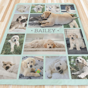 Couverture Sherpa Collage photo de chien Simple moderne Turquoise et